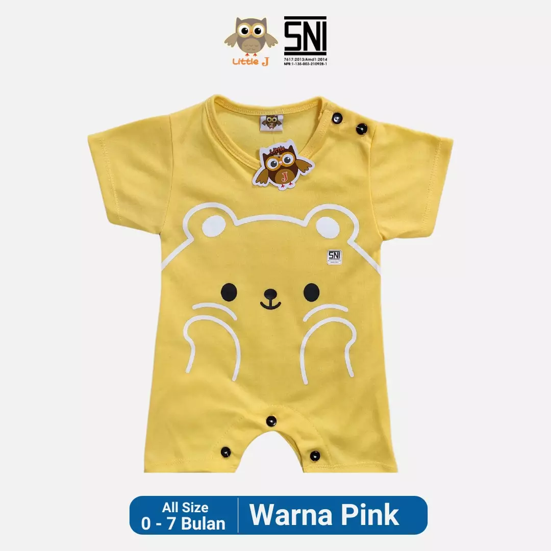 Little J Jumsuit Bayi Jumper Pendek Anak Cewek Kancing Romper Baju Kodok Motif Pingun SNI Lokal