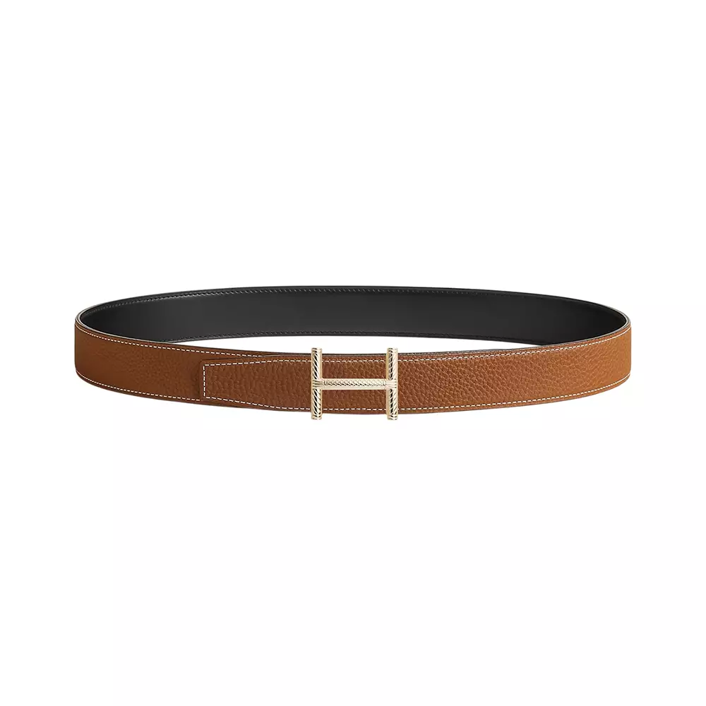H Hisseo Sans Buckle & Reversible Belt 32mm Togo Black/Gold