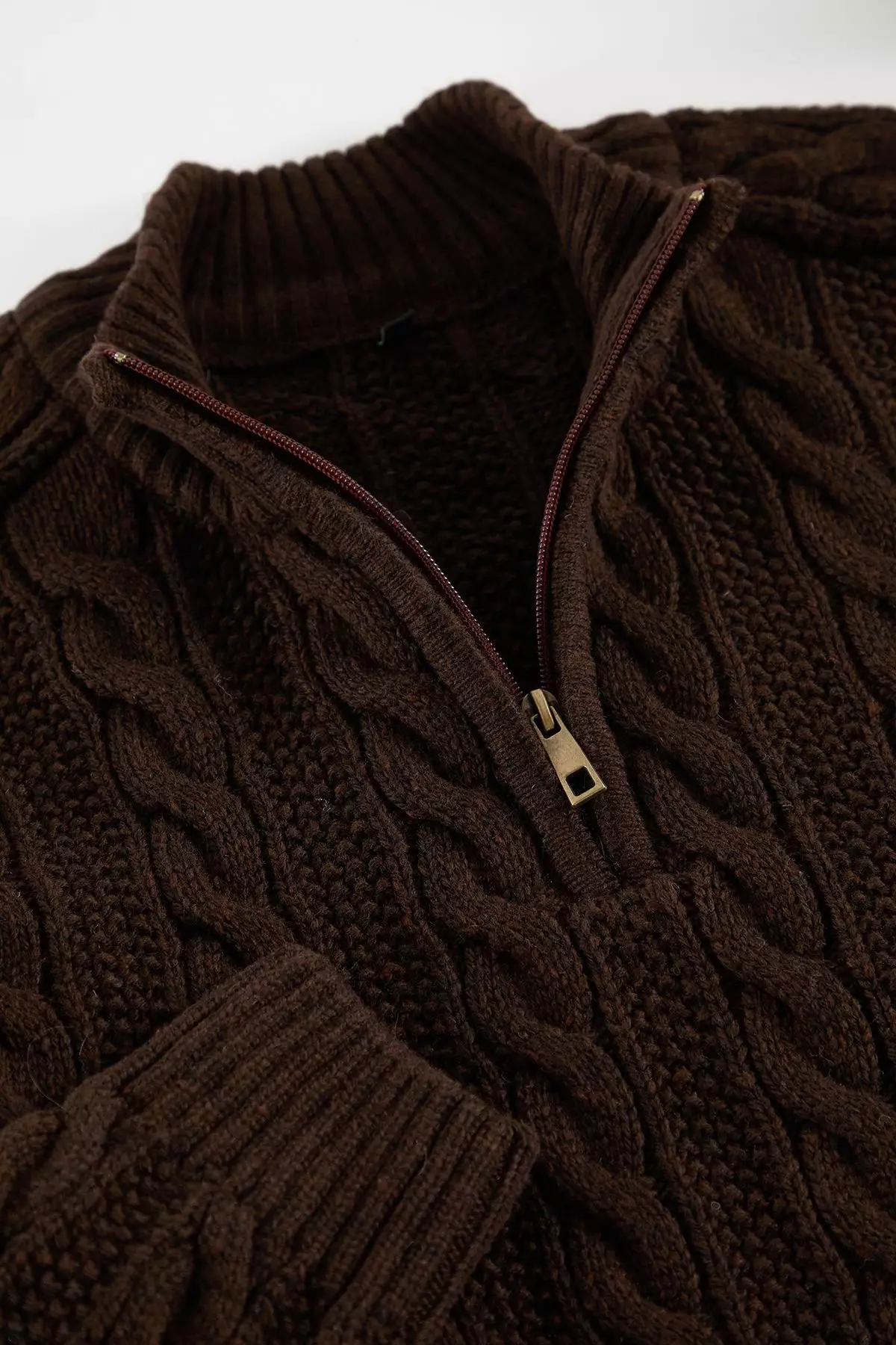 Brown Unisex Regular Fit Half Turtleneck Hair Knit Sweater TMNAW21KZ0737