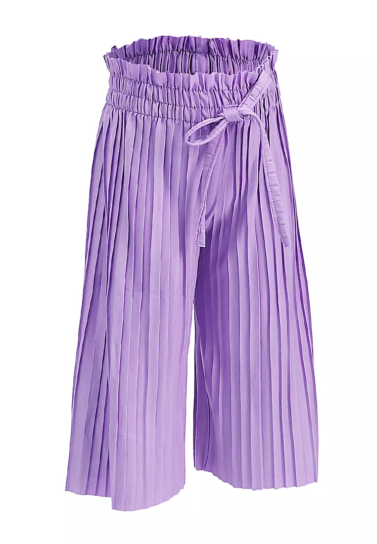 Yocelyn Kulot Plisket Anak Perempuan Motif Polos Kid Long Pants Material Hyget ORIGINAL - Lilac