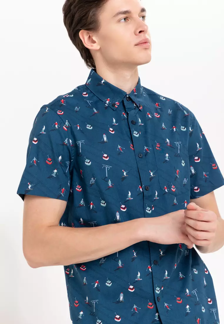 ShortSleeve Poplin AOP Skiers