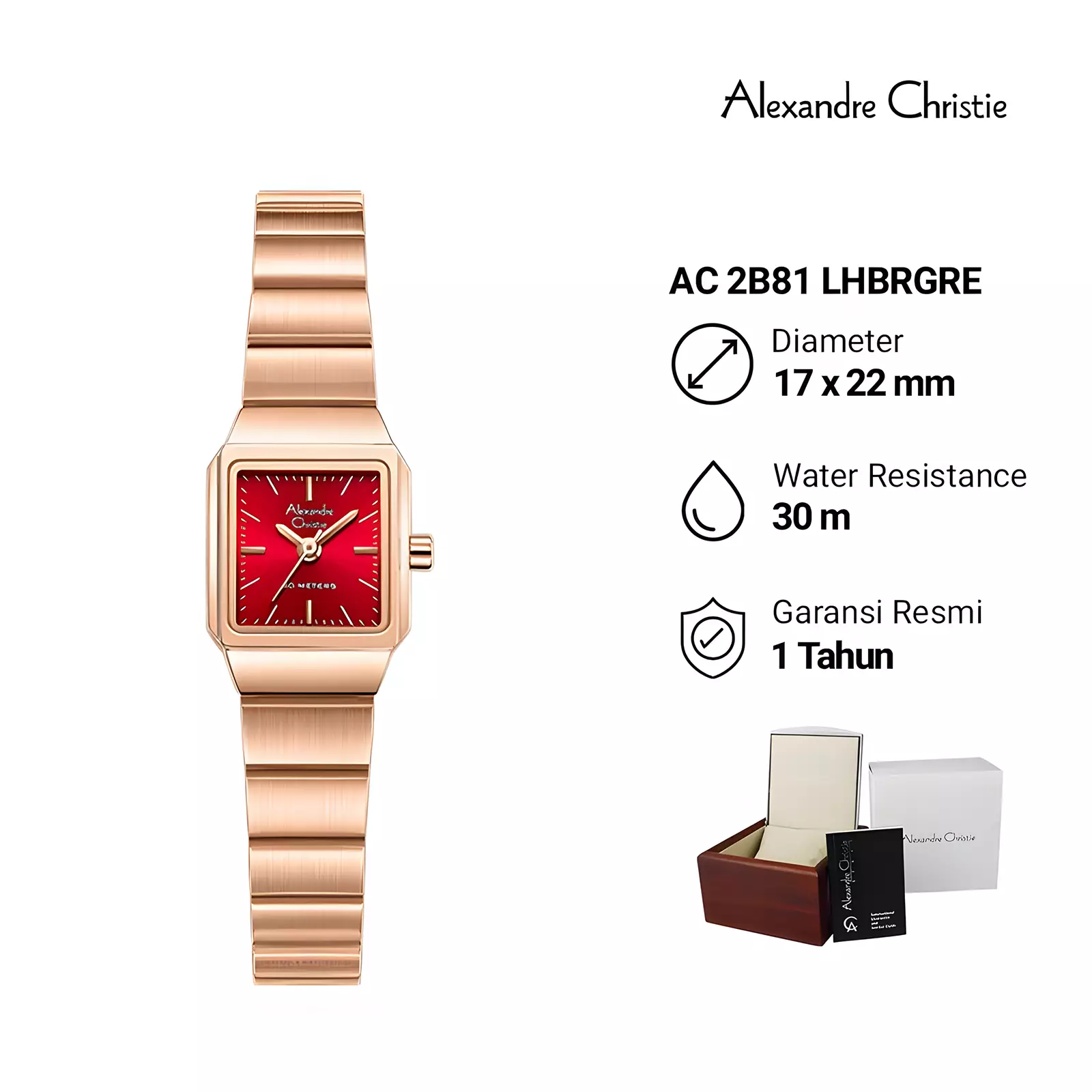 Alexandre Christie - Jam Tangan Analog Wanita - Rose Gold Red - Stainless Steel - 2B81 LHBRGRE