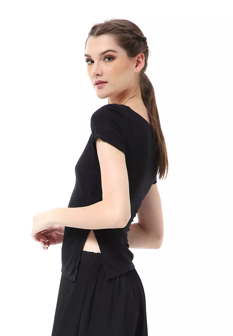 Cerise Atasan Wanita Simple Casual T- Shirt Lengan Pendek Material Rayon Lycra ORIGINAL - Black