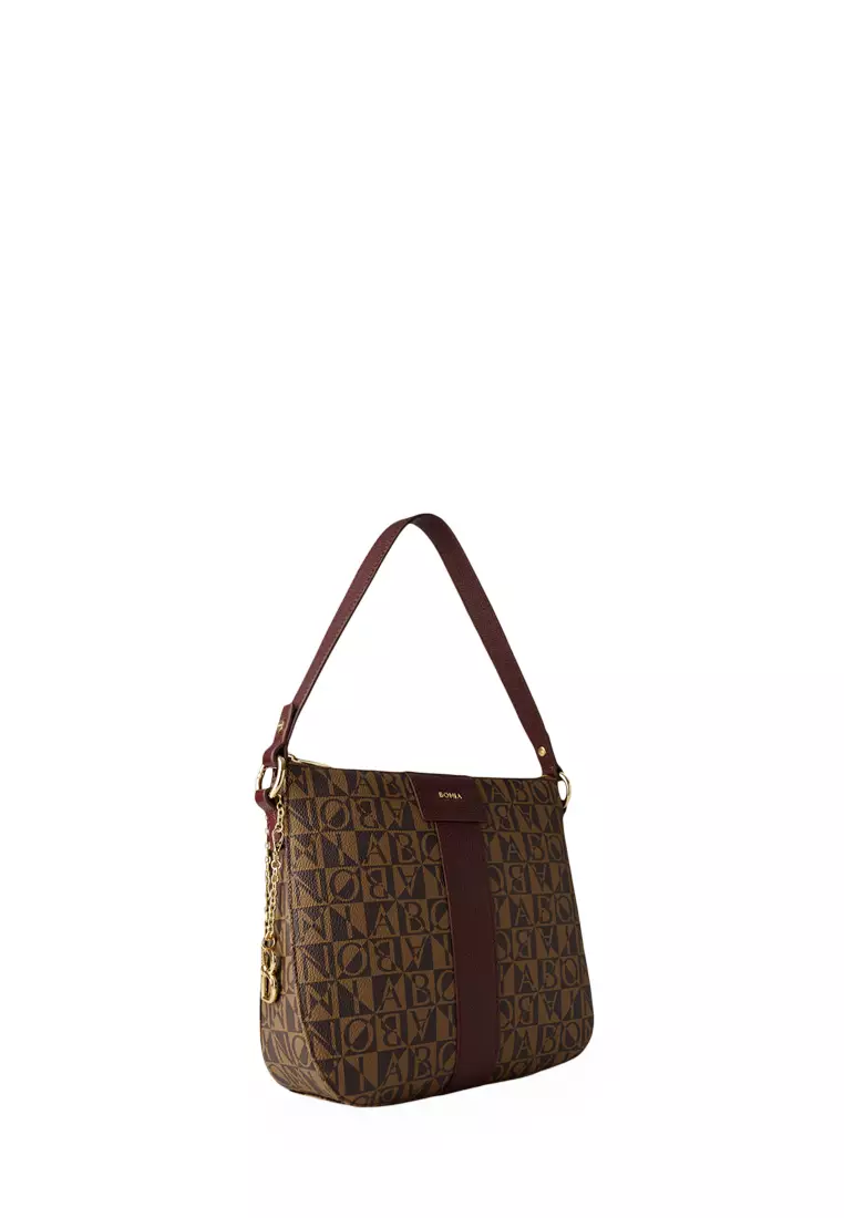 Bonia Brown Rosona Monogram Shoulder Bag