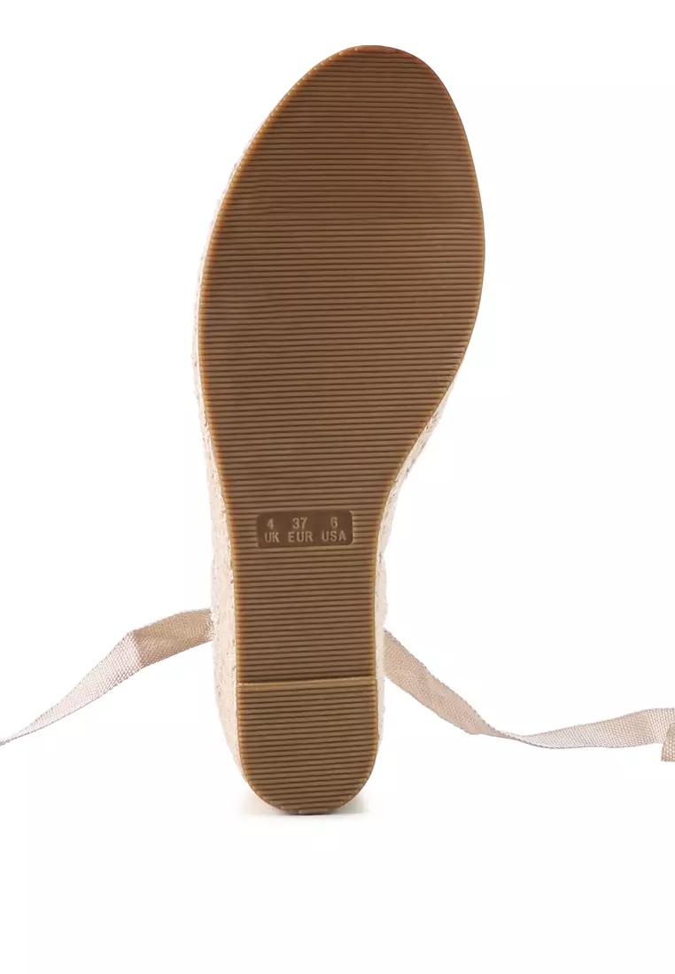 Ecru Strappy Wedge Heel Sandals