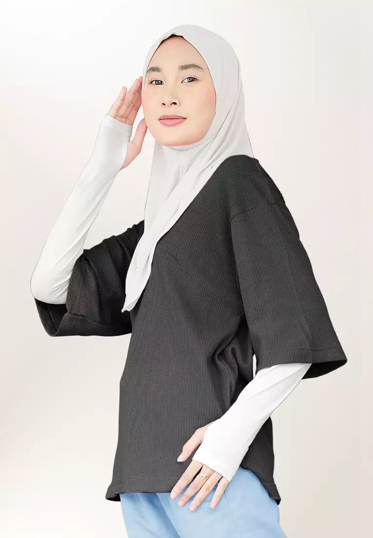 Zelena - Waffle Tshirt Basic | Kaos Waffle | Atasan Casual Sporty - Black