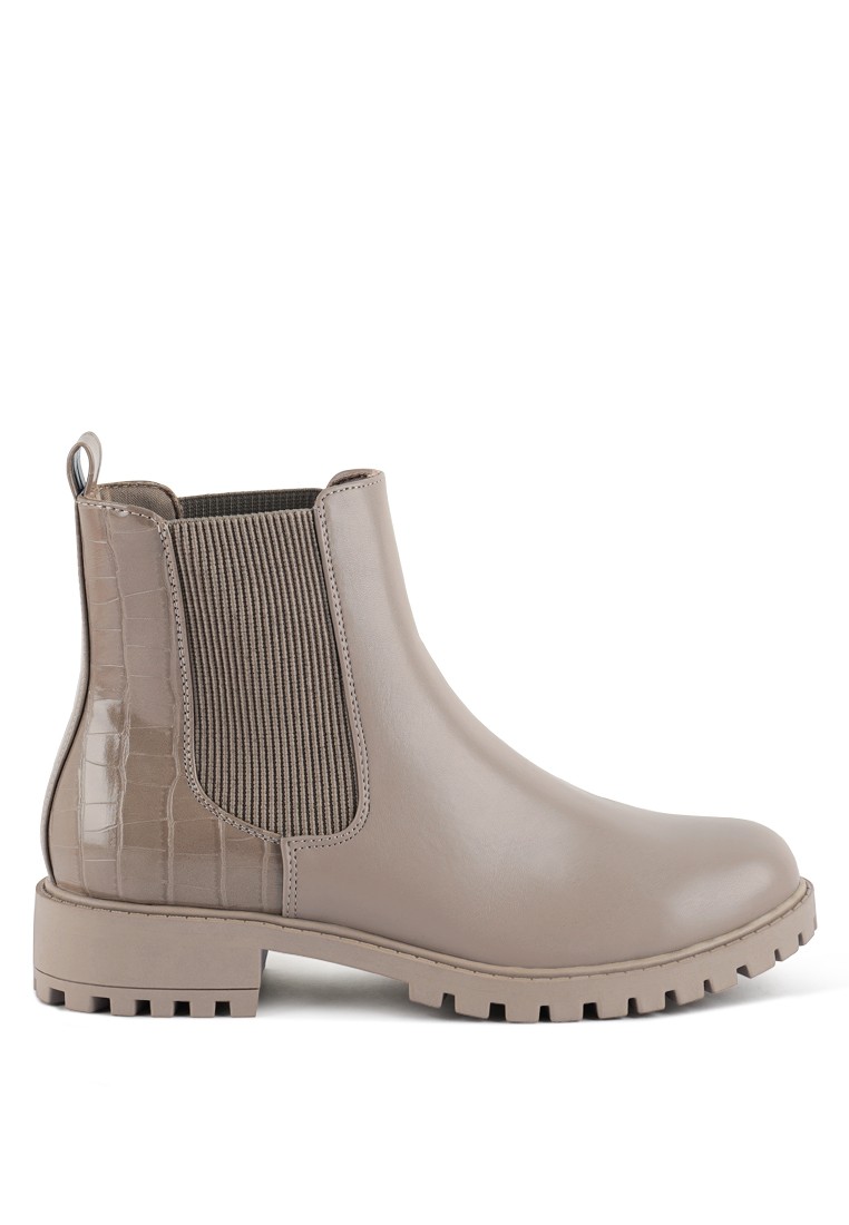 Taupe Croc Back Chelsea Boots