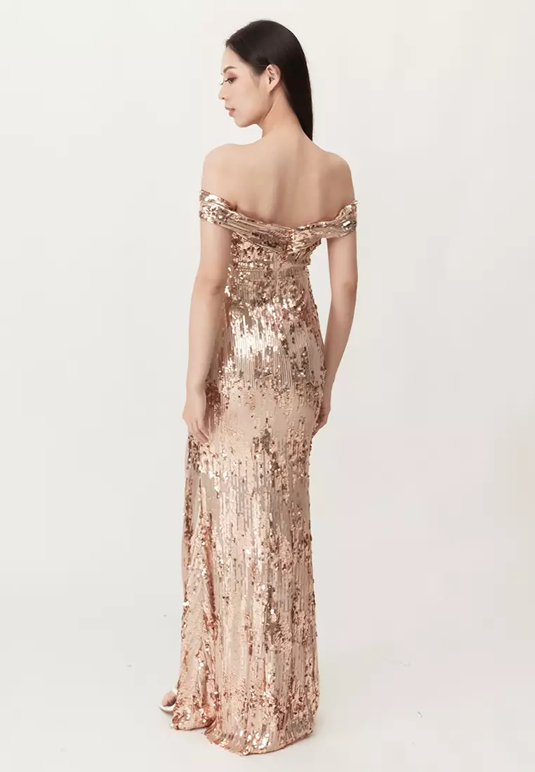 Buy Bebebeige Off Shoulder Sequins Slim Fit Maxi Dress 2026 Online | ZALORA