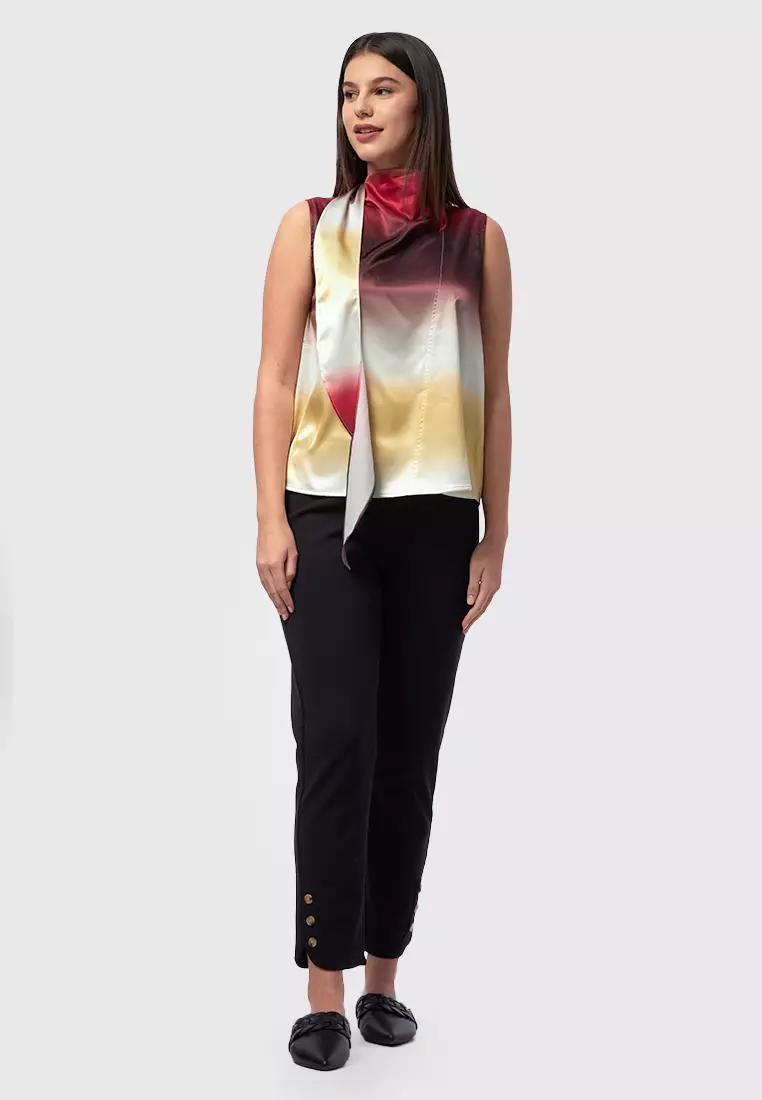 Printed Neck Tie Sleeveless Top