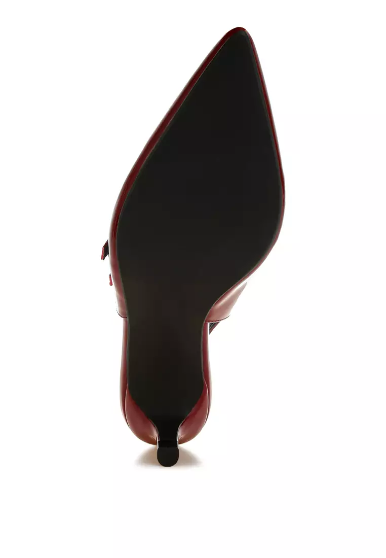 Sandal Slingback Tali Tiga Warna Burgundy