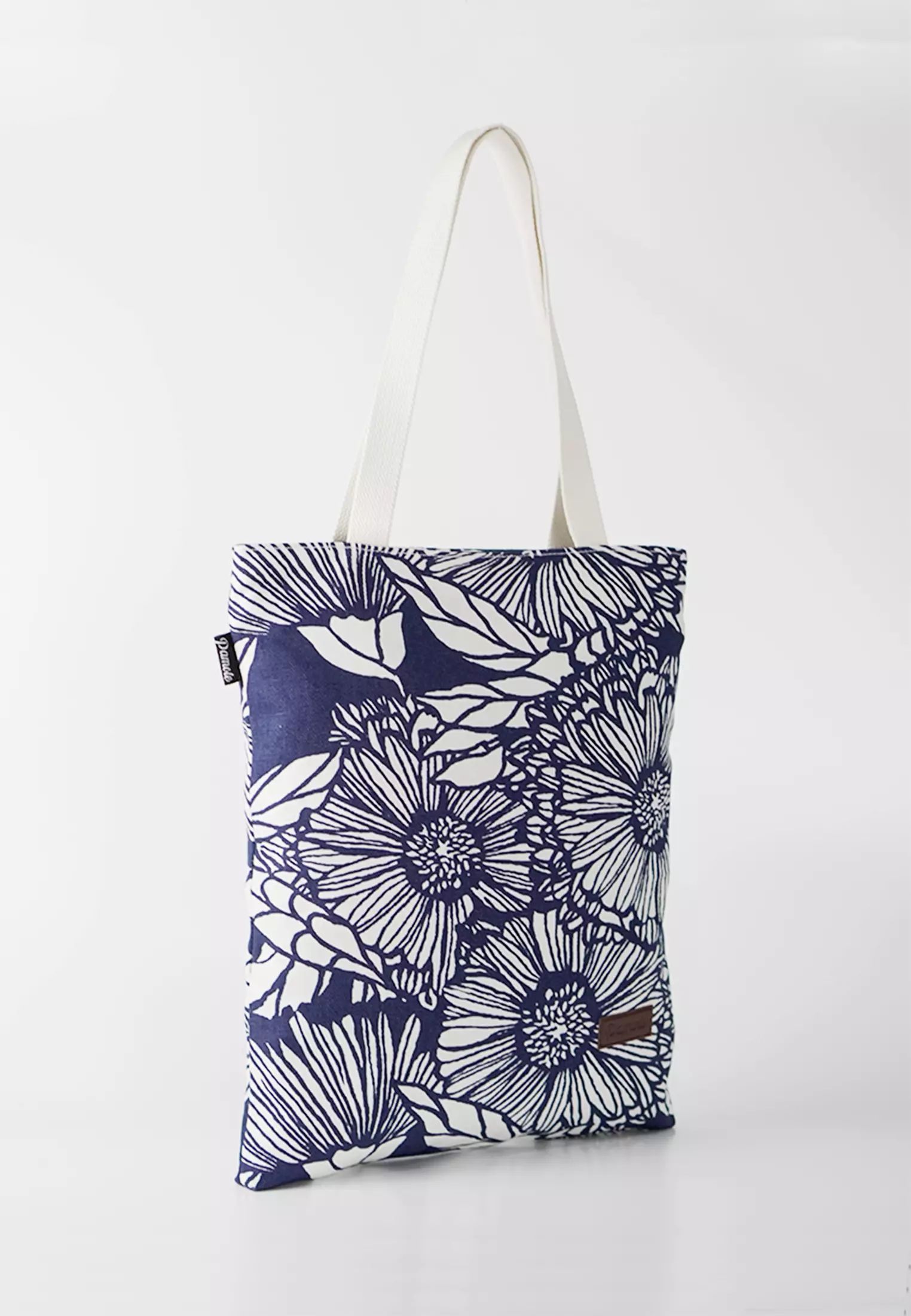 Tote Bag Tas Wanita Bahan Kanvas Penutup Resleting - Navy Flower