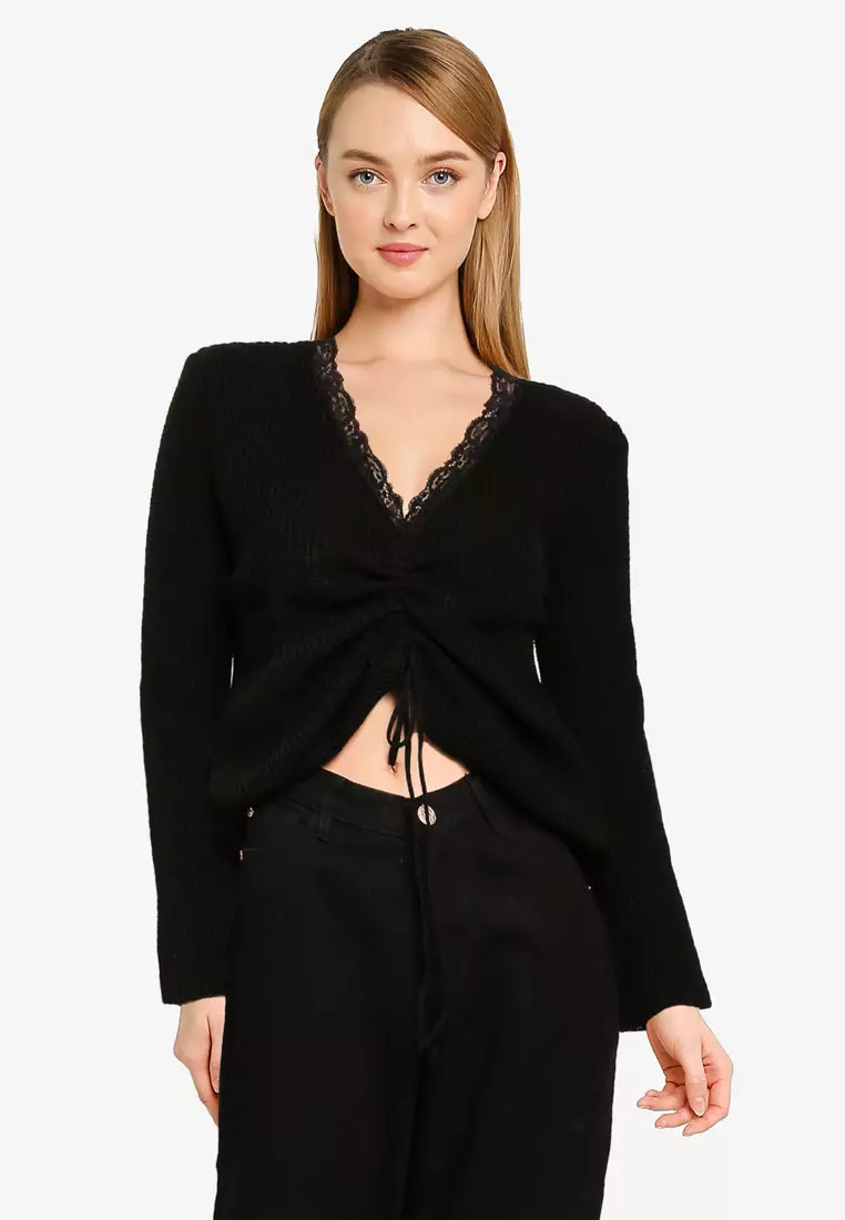 Buy MISSGUIDED Lace Trim Ruched Front Jumper 2023 Online | ZALORA Singapore