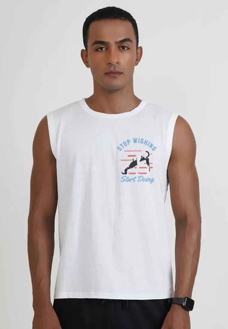 Stop Wishing Start Doing White Cotton Sleeveless Workout/Training Tank