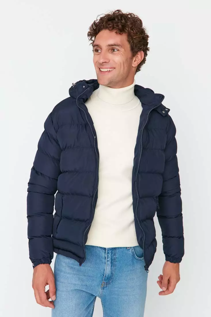Buy Trendyol Navy Blue Men s Regular Fit Windproof Winter Coat
