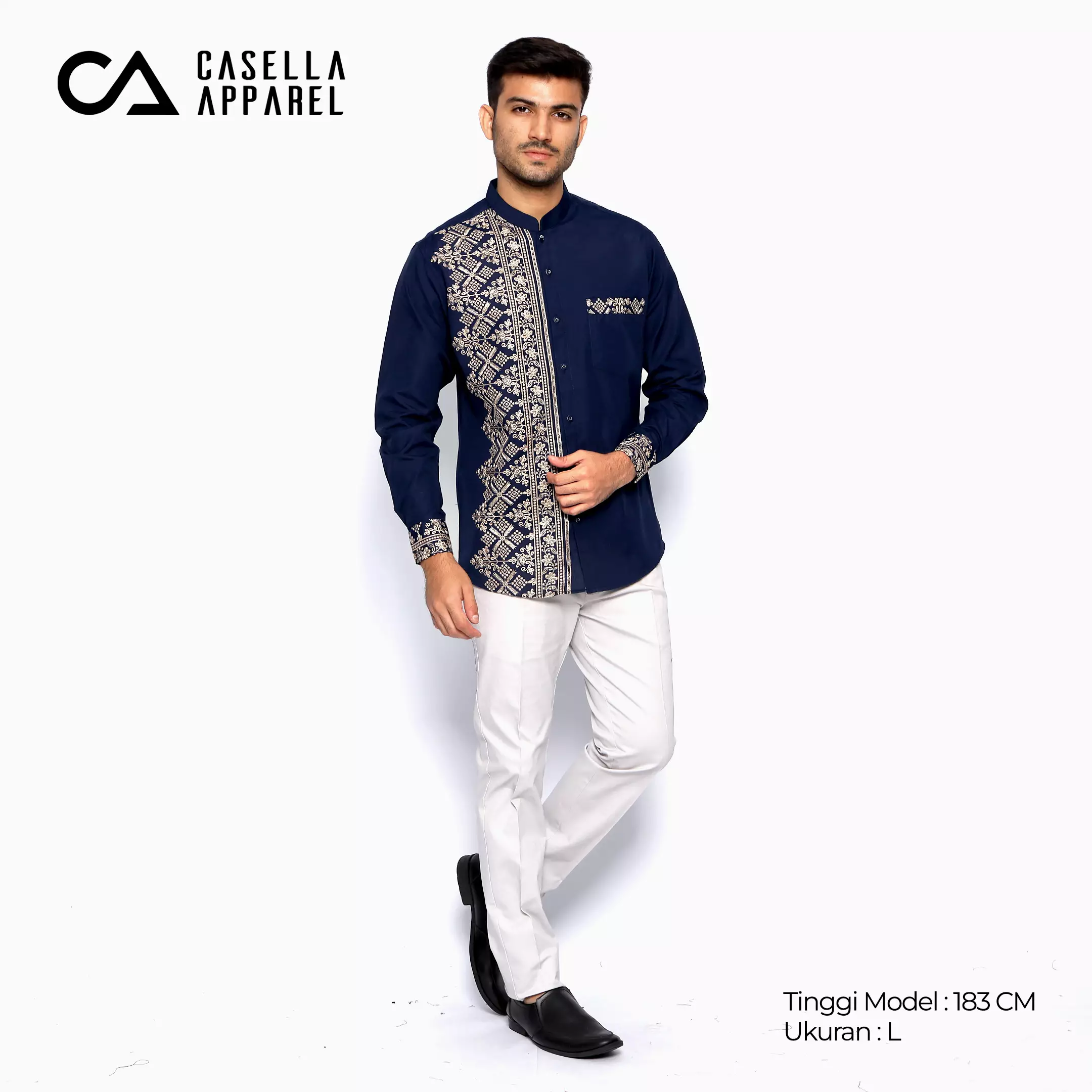 Casella Baju Koko Pria Lengan Panjang Premium Edisi Koko Sultan 9962 Navy