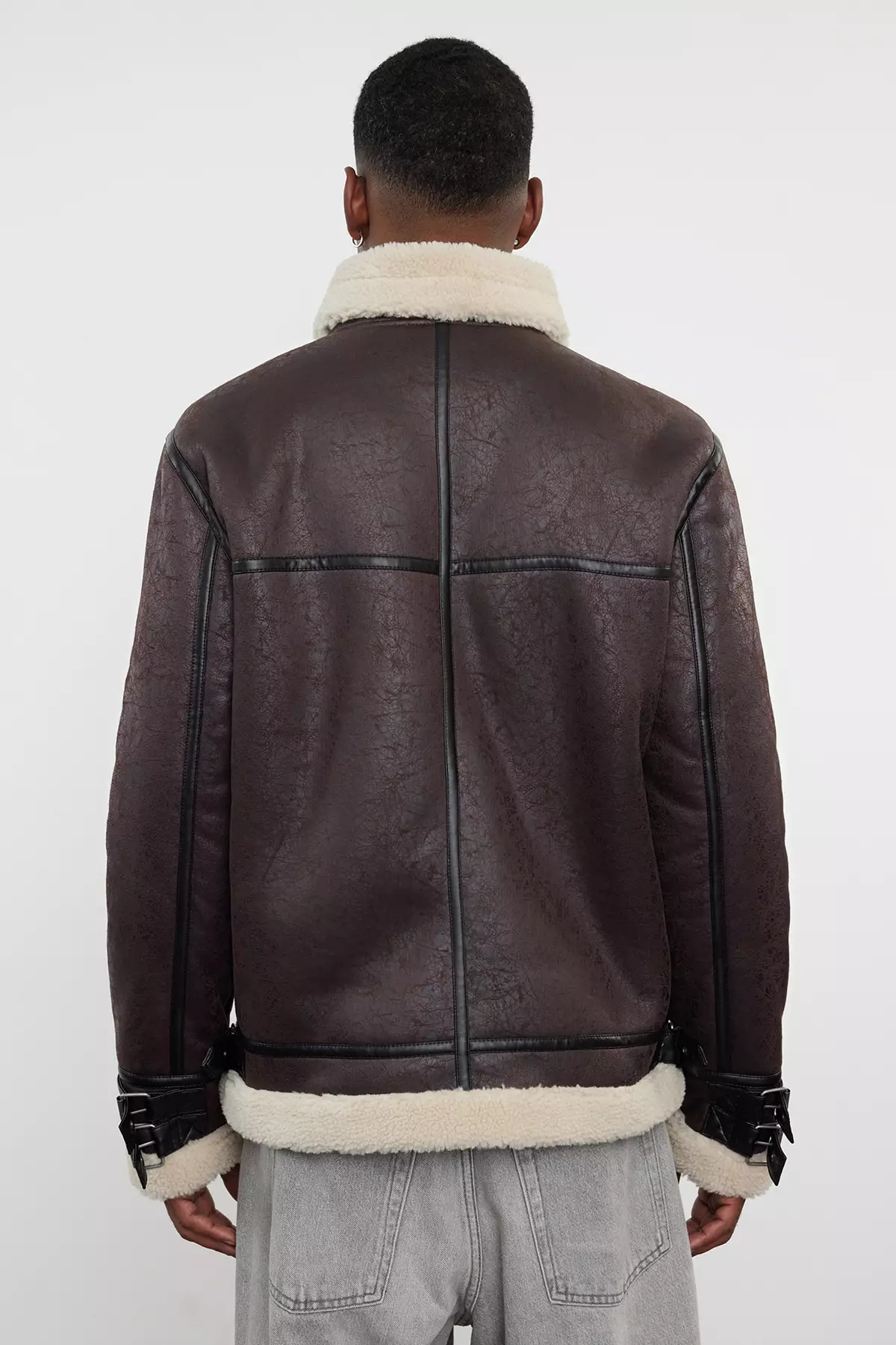 Men's Dark Brown Regular Fit Winter Coat With Fur Inside Tmnaw25Mo00013