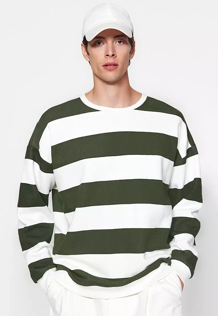 Oversized Crew Neck Striped Sweatshirt