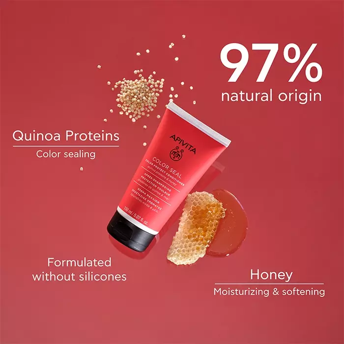 Apivita Color Seal Color Protect Conditioner 150 ml | Perawatan Conditioner Non SLS Quinoa Protein dan Madu untuk Rambut Berwarna dan Highlight Menghidrasi Menjaga Warna Rambut