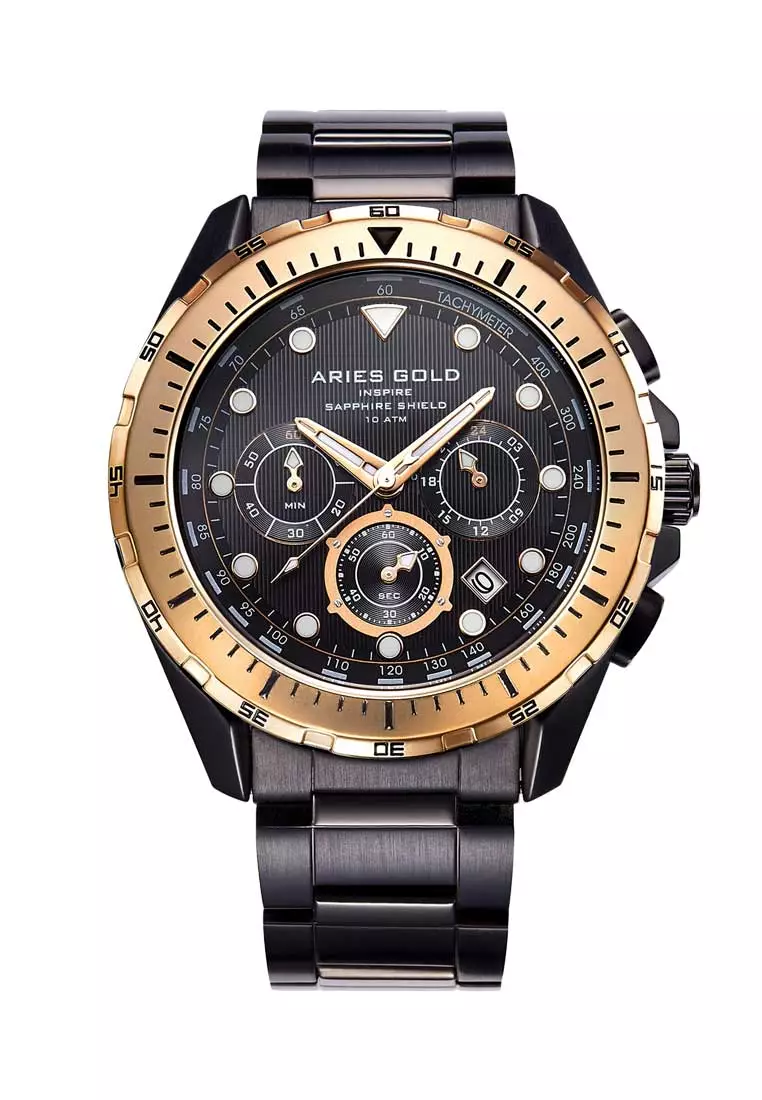 Buy Aries Gold Aries Gold Atlantic Black and Gold Watch 2024