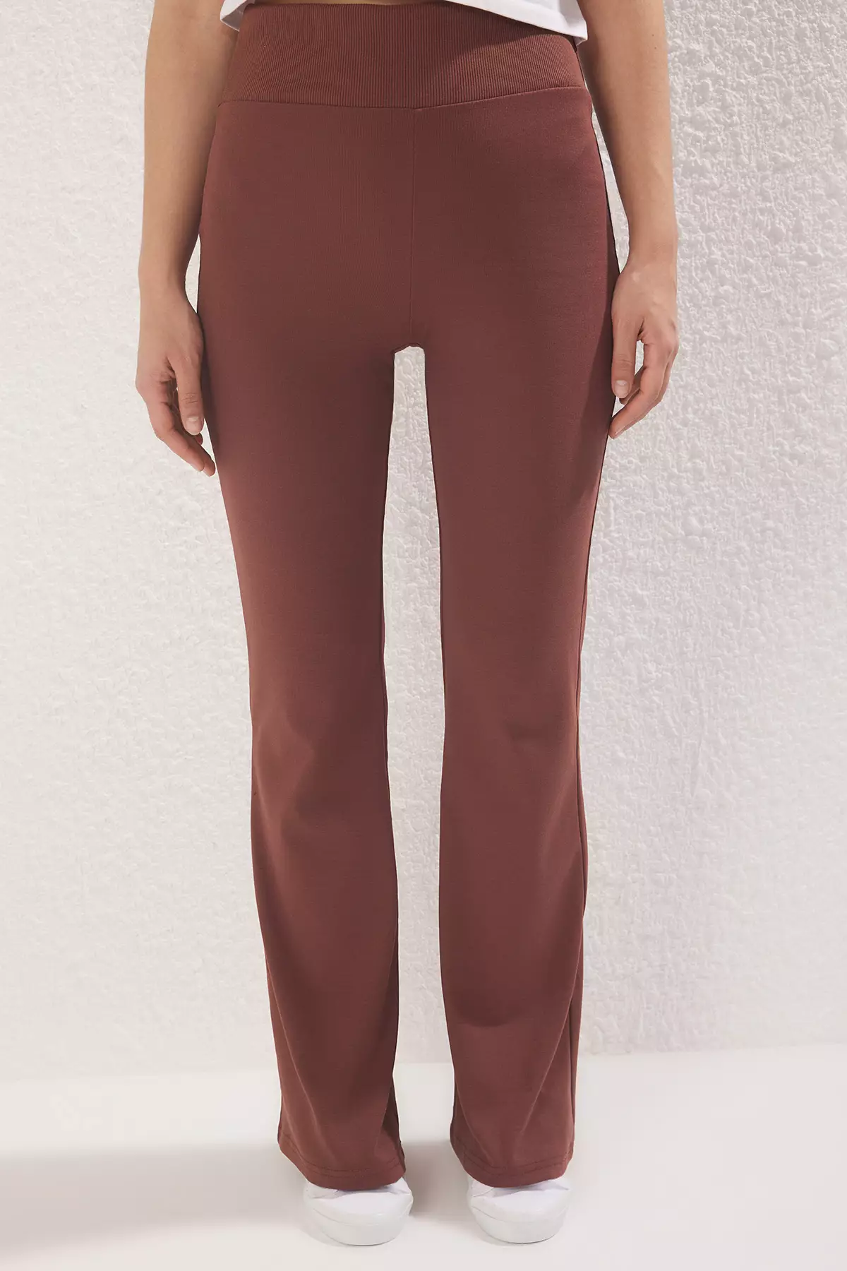 Brown Wide Leg/Spanish Leg High Waist Interlock Stretchy Knitted Trousers TWOAW25PL00006