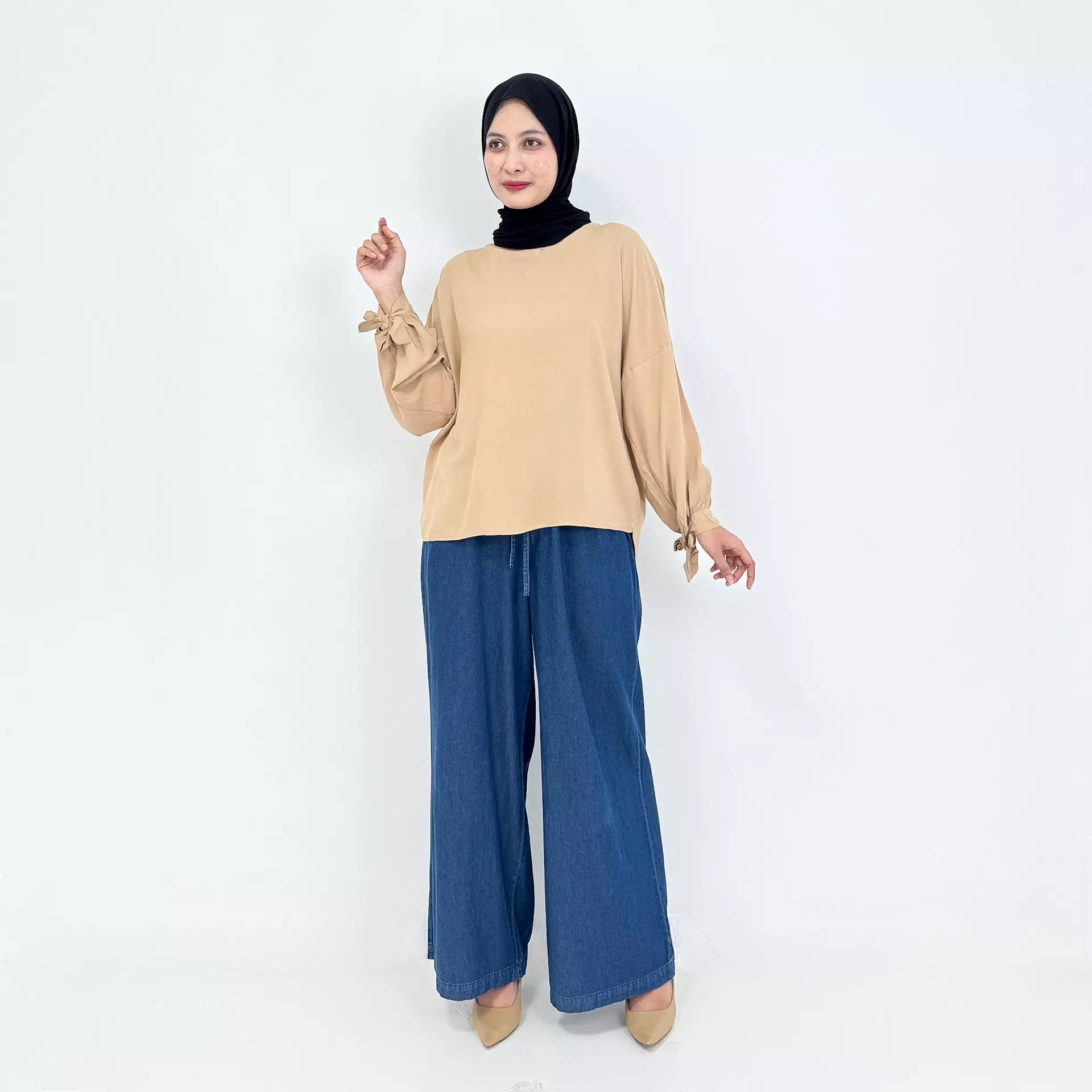 Cotton Blouse Rita - BROWN - Atasan Lengan Panjang Wanita Basic Polos