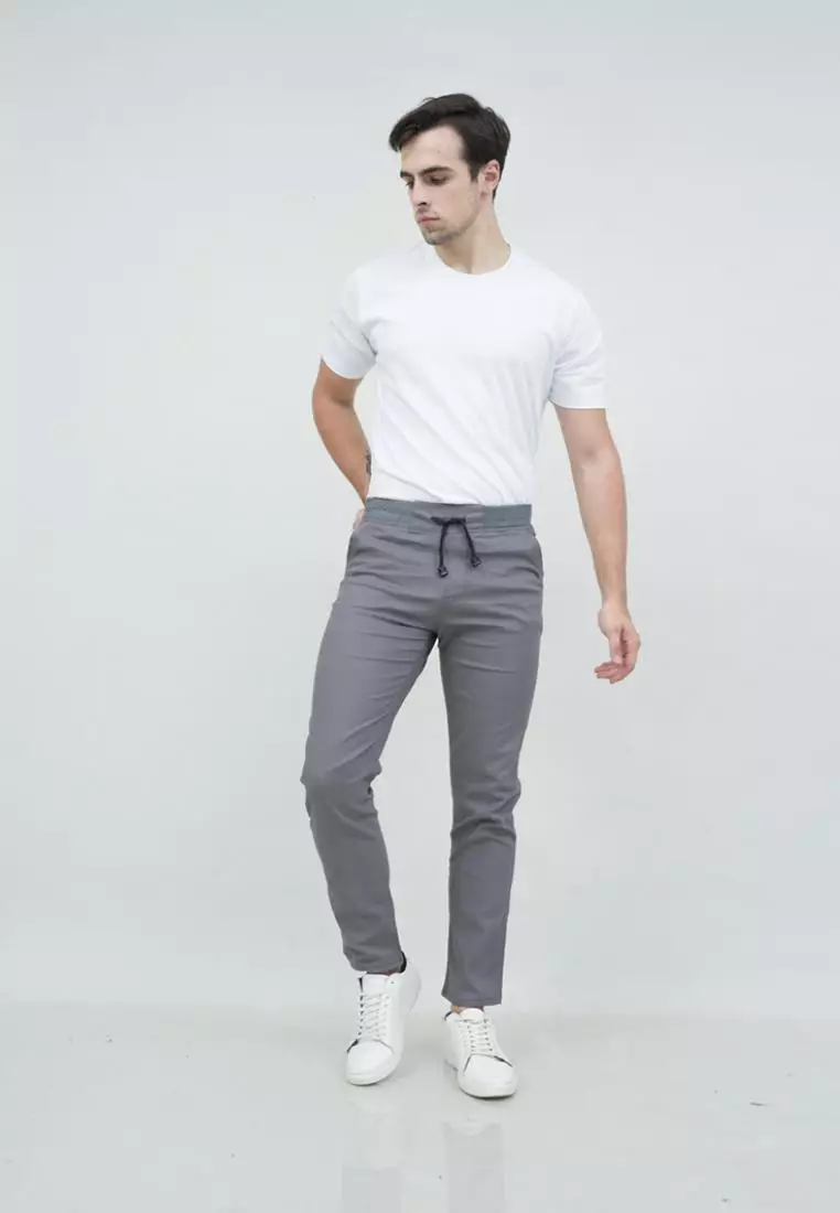 Celana chino panjang cino slim fit PINGGANG KARET Abu abu houseofcuff