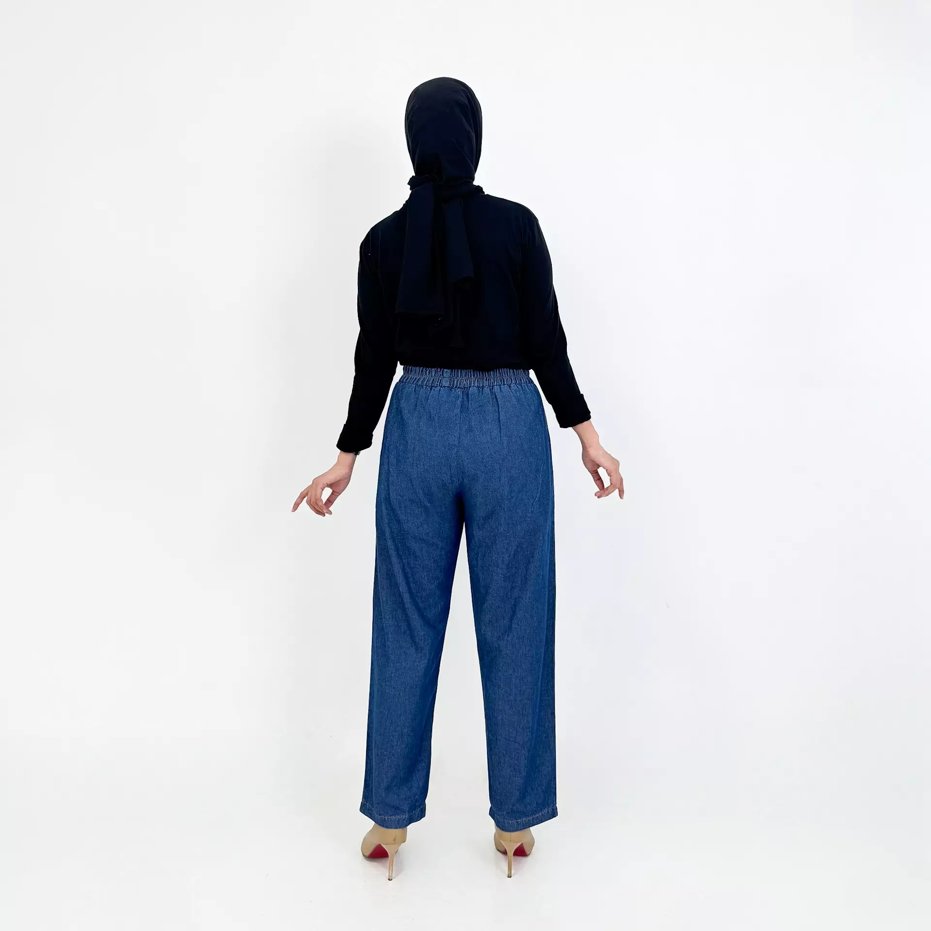 Ina Baggy Denim Pants DARK BLUE Celana Panjang Soft Jeans Wanita 