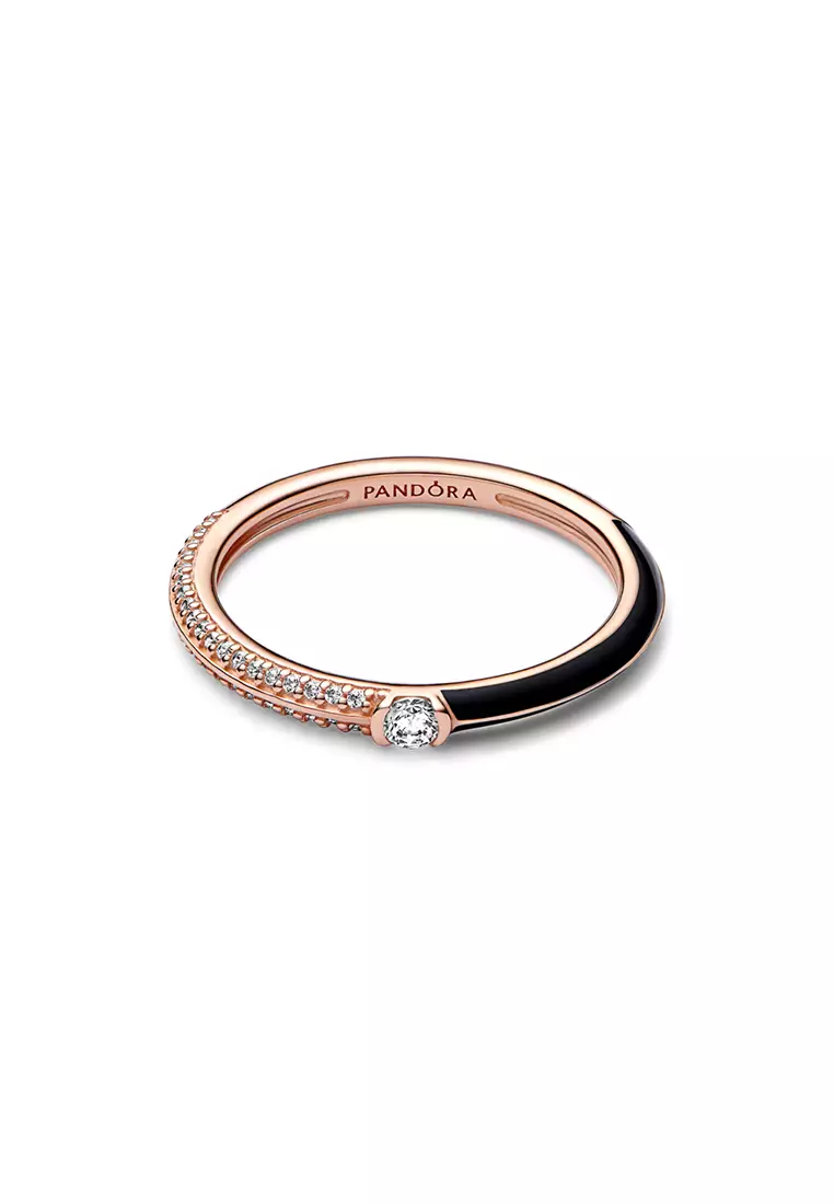Pandora ME 14K Rose Gold Plated Pavé & Black Dual Ring