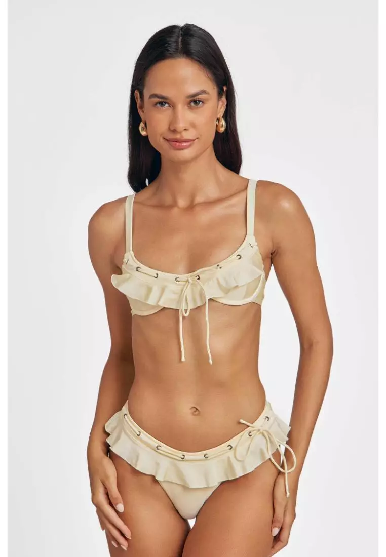 Debi Ruffled Cheeky Bikini Bottoms / Butter Yellow