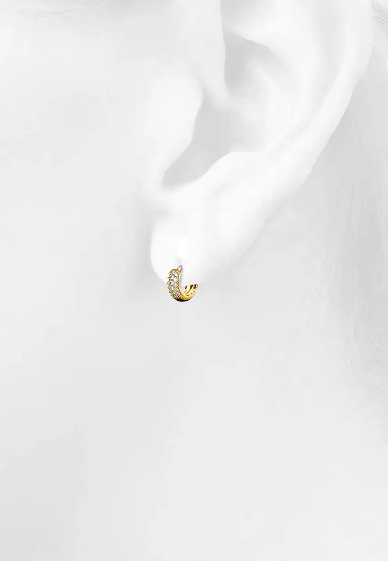 Solid 925 Sterling Silver Statuesque Zircon Huggie Earrings 6mm Gold