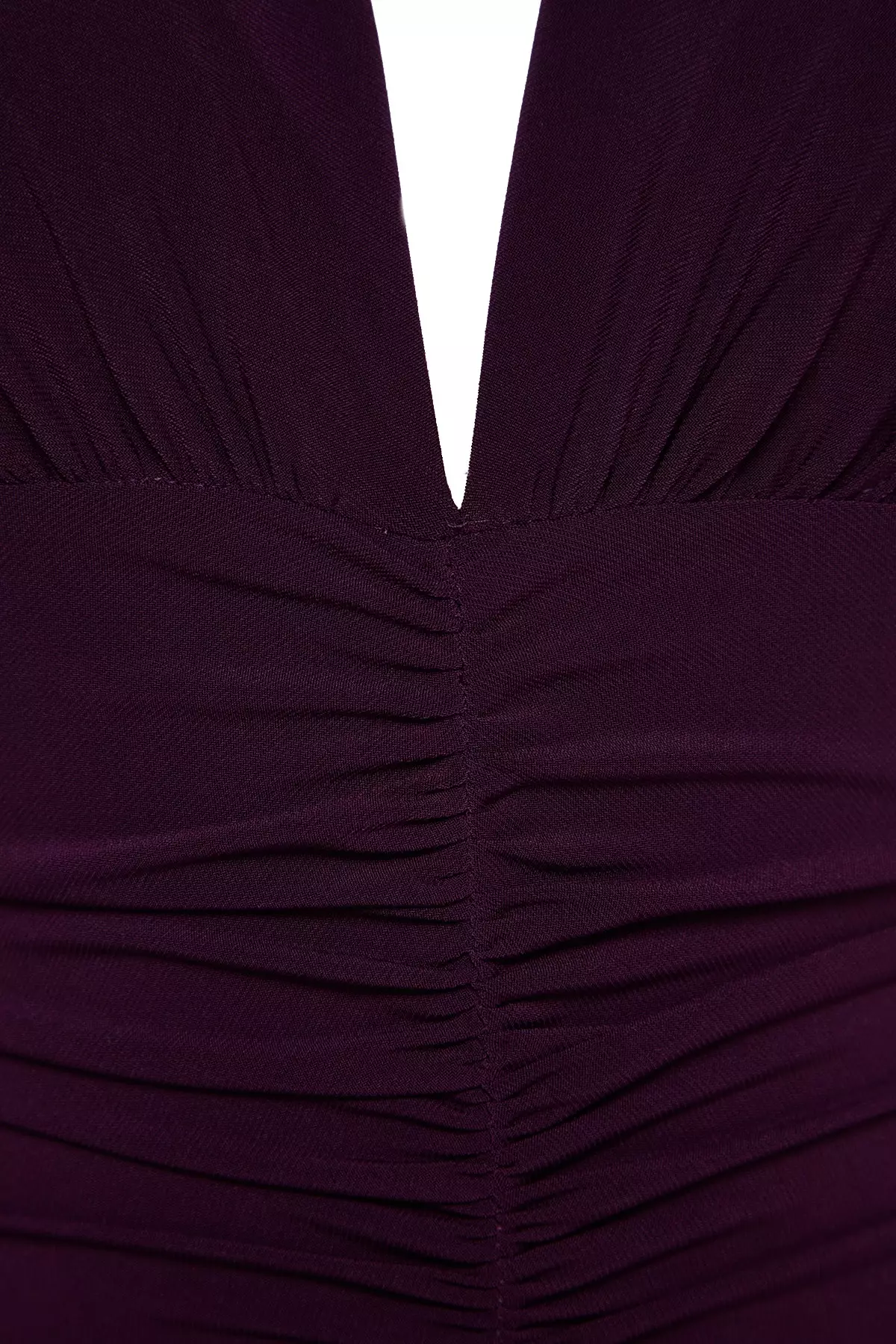 Plum Draped V Neck Fitted Flexible Midi Knitted Dress