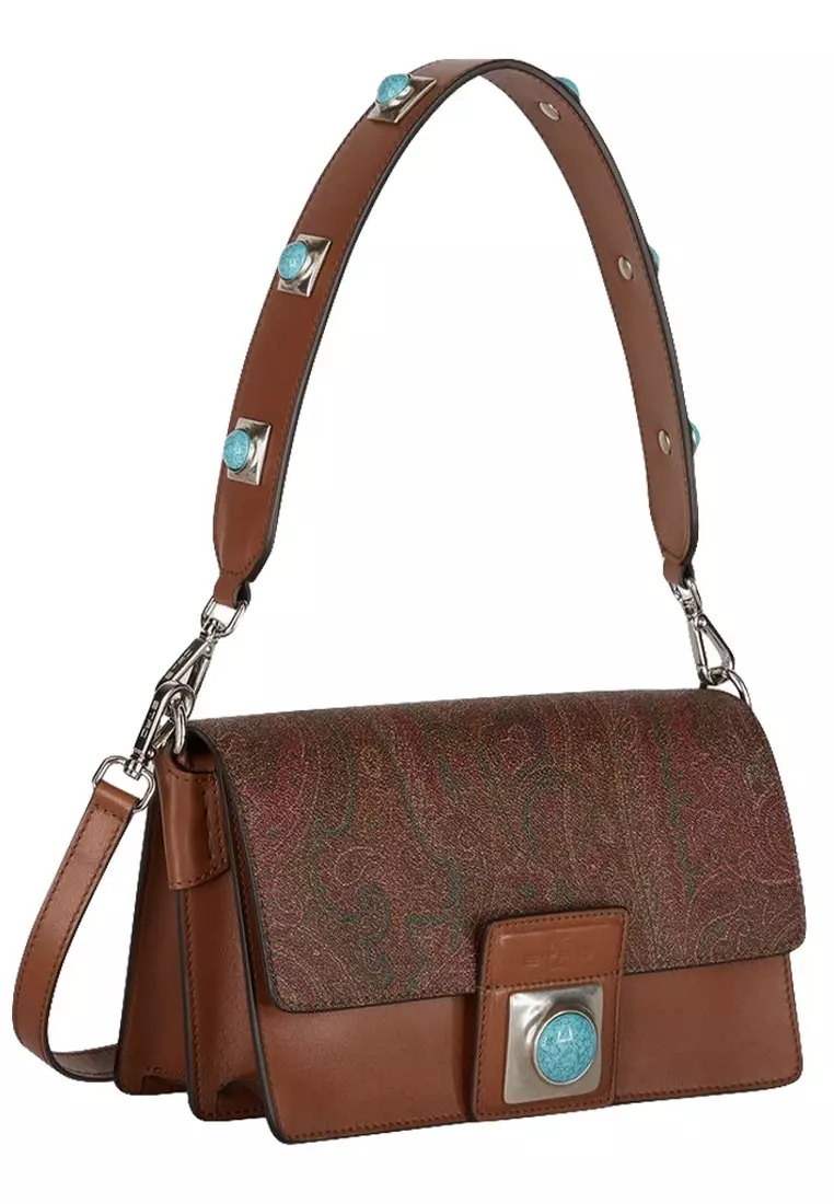 Etro Crown Me Shoulder Bag Suede Leather Rust Red