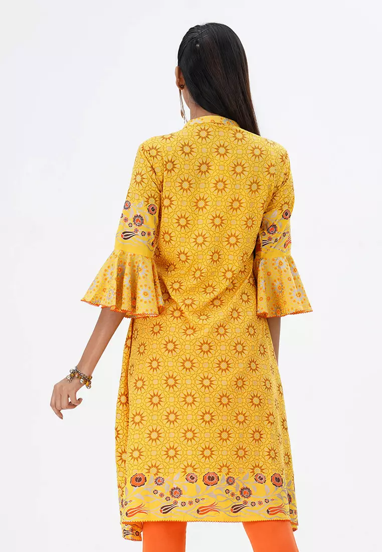 Le Reve 黄色粘胶长款束腰外衣