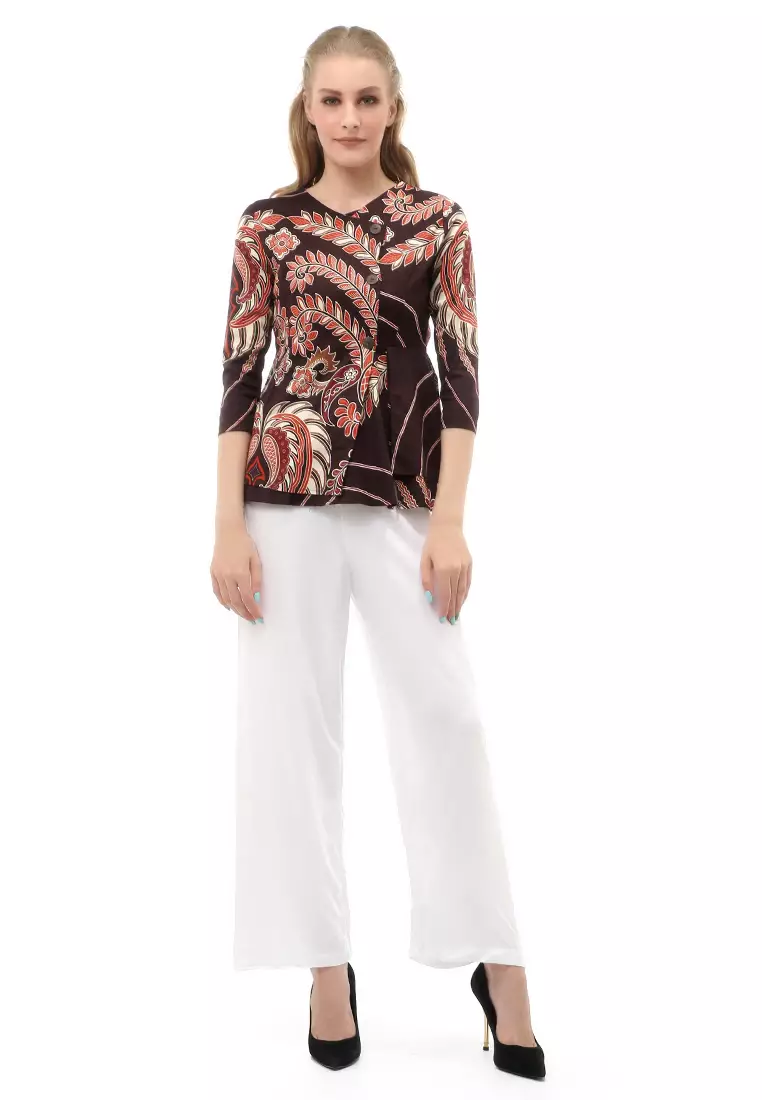 Lynelle Atasan Kasual Wanita Blouse Batik Lengan Panjang Material Cotton ORIGINAL - Orange