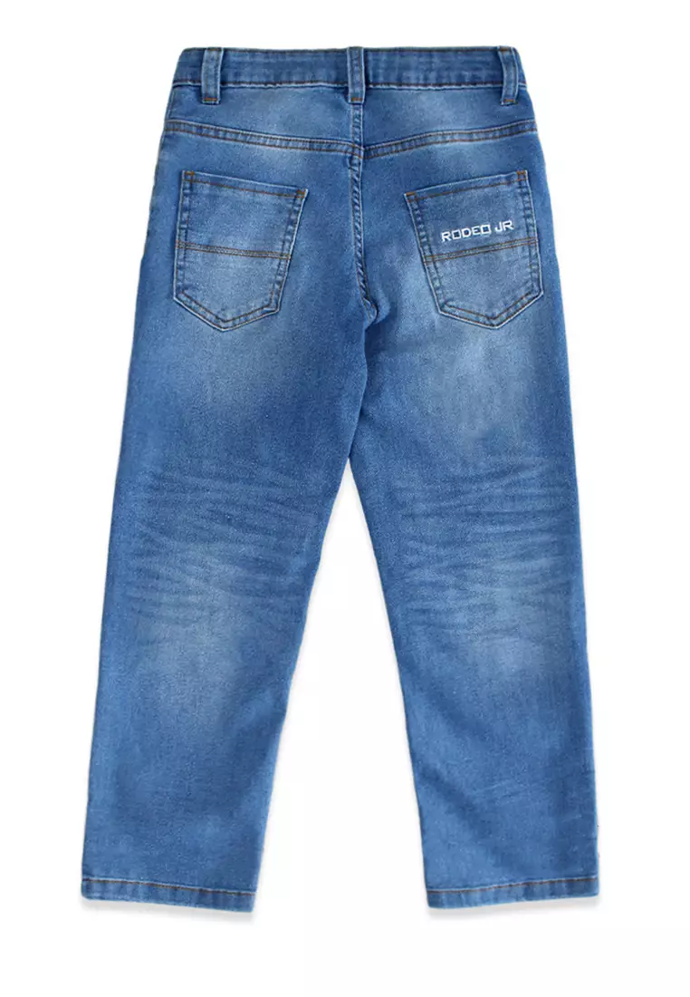 Jeans/ Celana Panjang Anak Laki/ Rodeo Junior Blue Denim With White Embro Detail