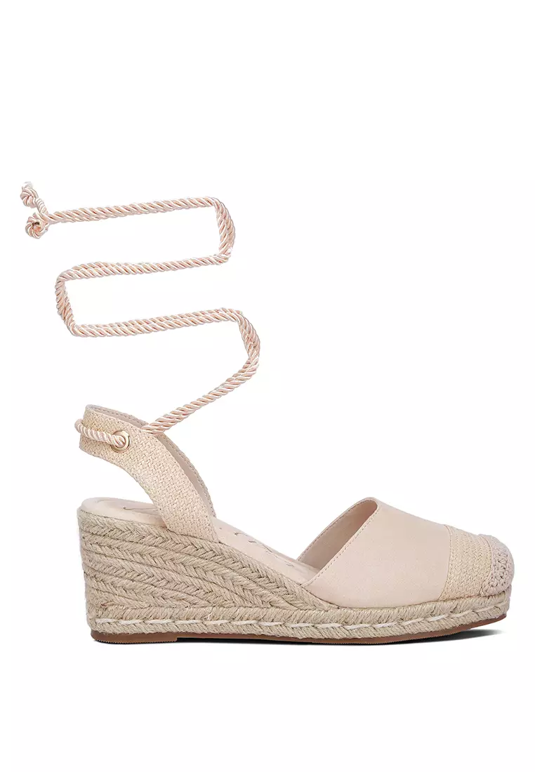 Discount on London Rag  shoes - SKU: Beige Lace-Up Crochet Espadrilles