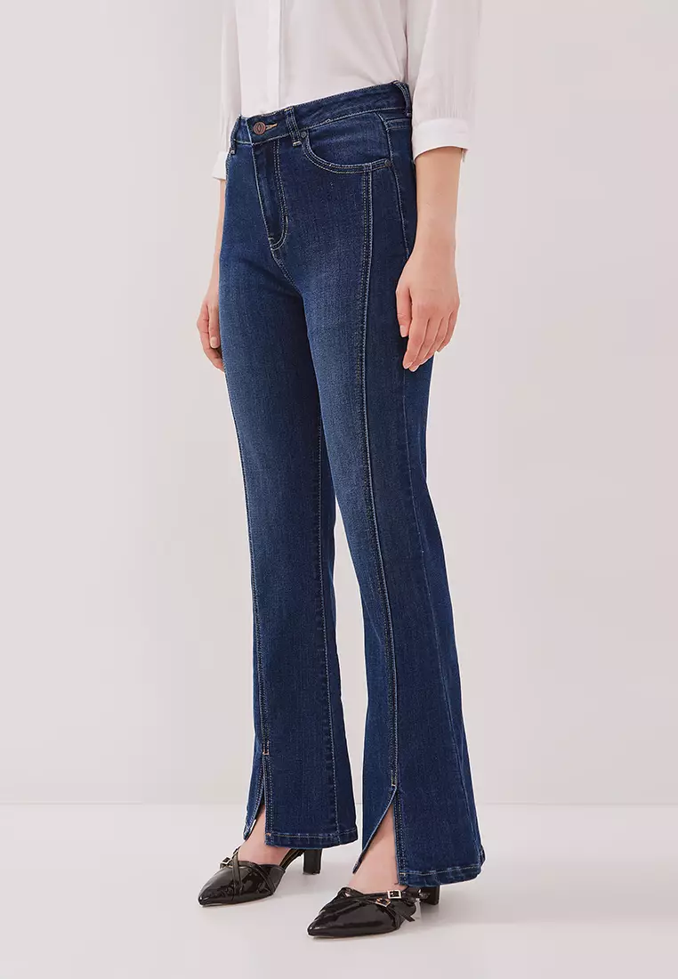 DUST Celana Split Flare Jeans Radina Medium Dark Blue