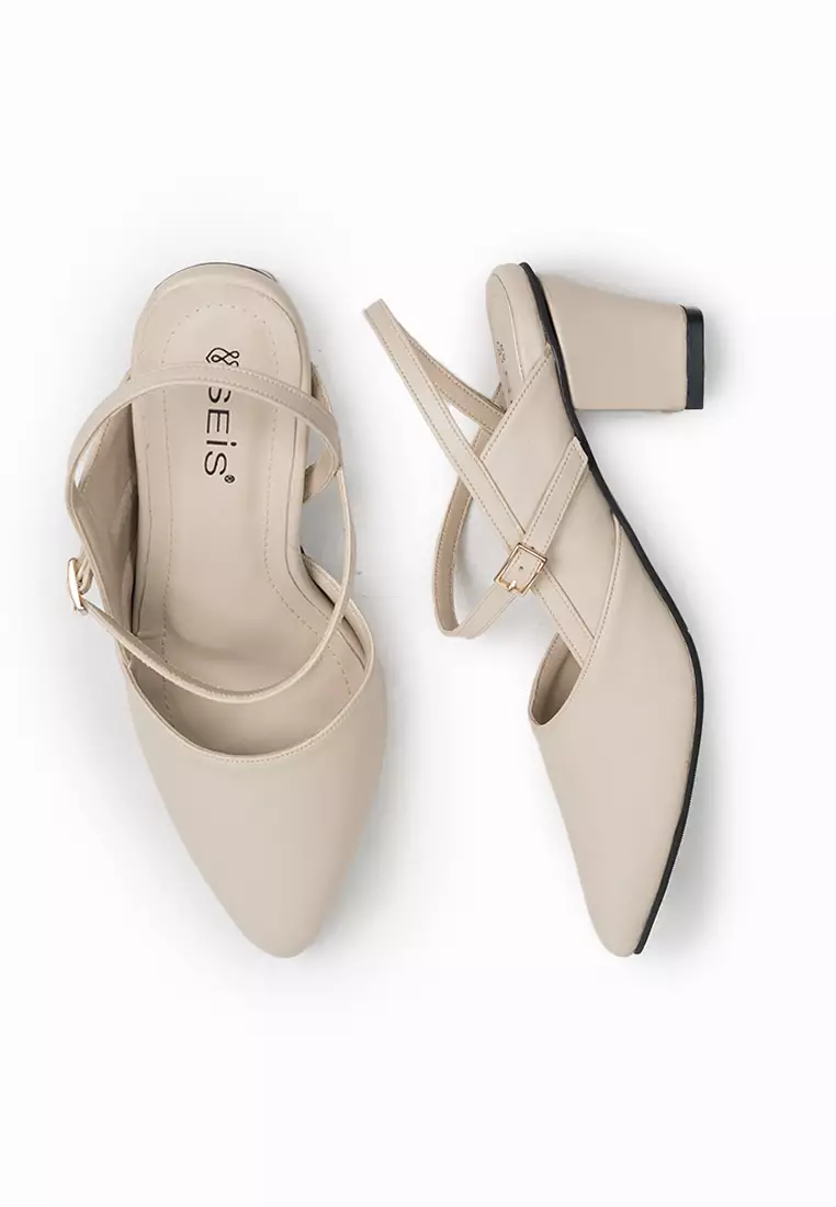 SEIS Pamela Mules Heels Wanita | Slingback Hak 5 cm - CREAM