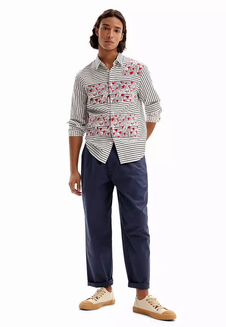 Desigual Man Patchwork striped heart shirt.