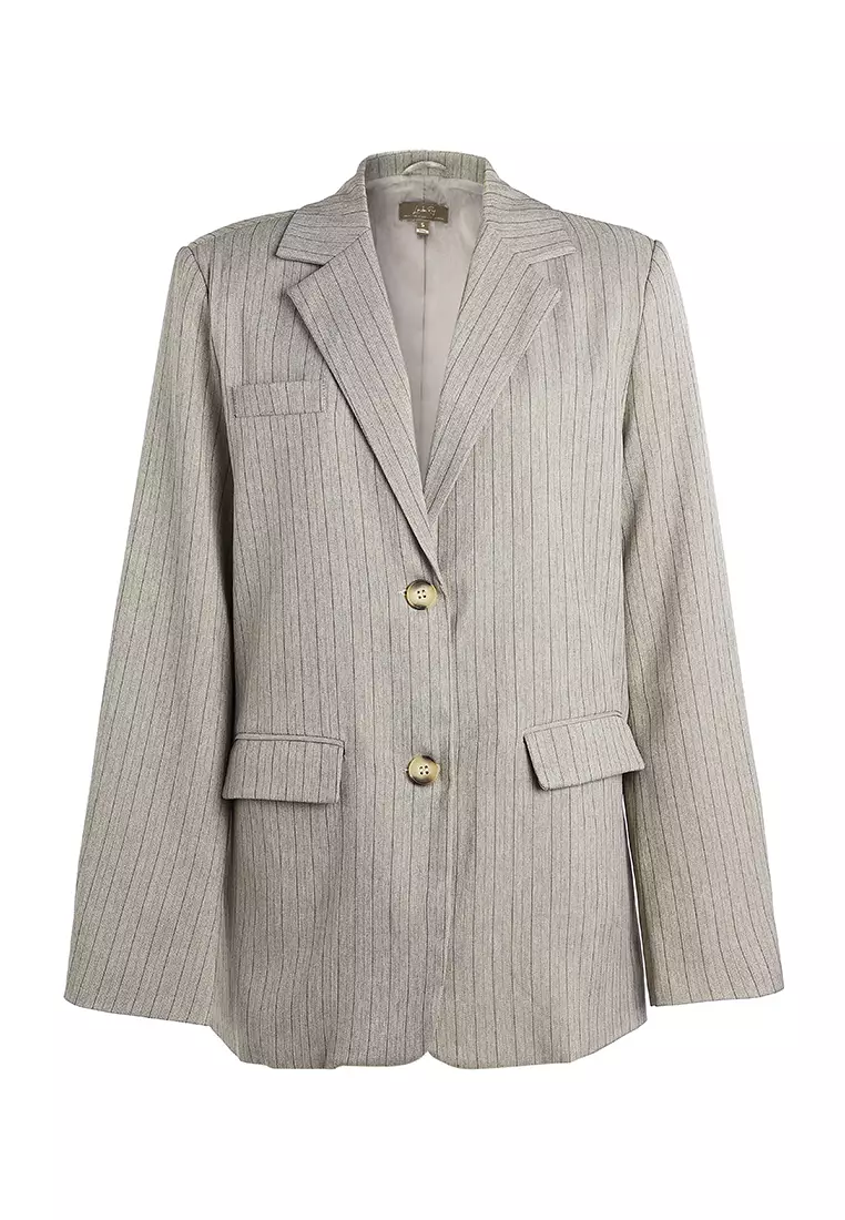 Herringbone Structured Oversized Blazer in Taupe