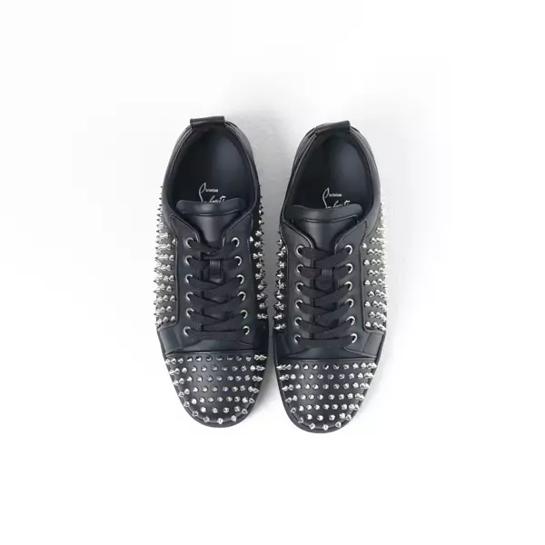 Sepatu CHRISTIAN LOUBOUTIN LOUIS SPIKES JUNIOR SILVER BLACK SNEAKER 100% ORIGINAL