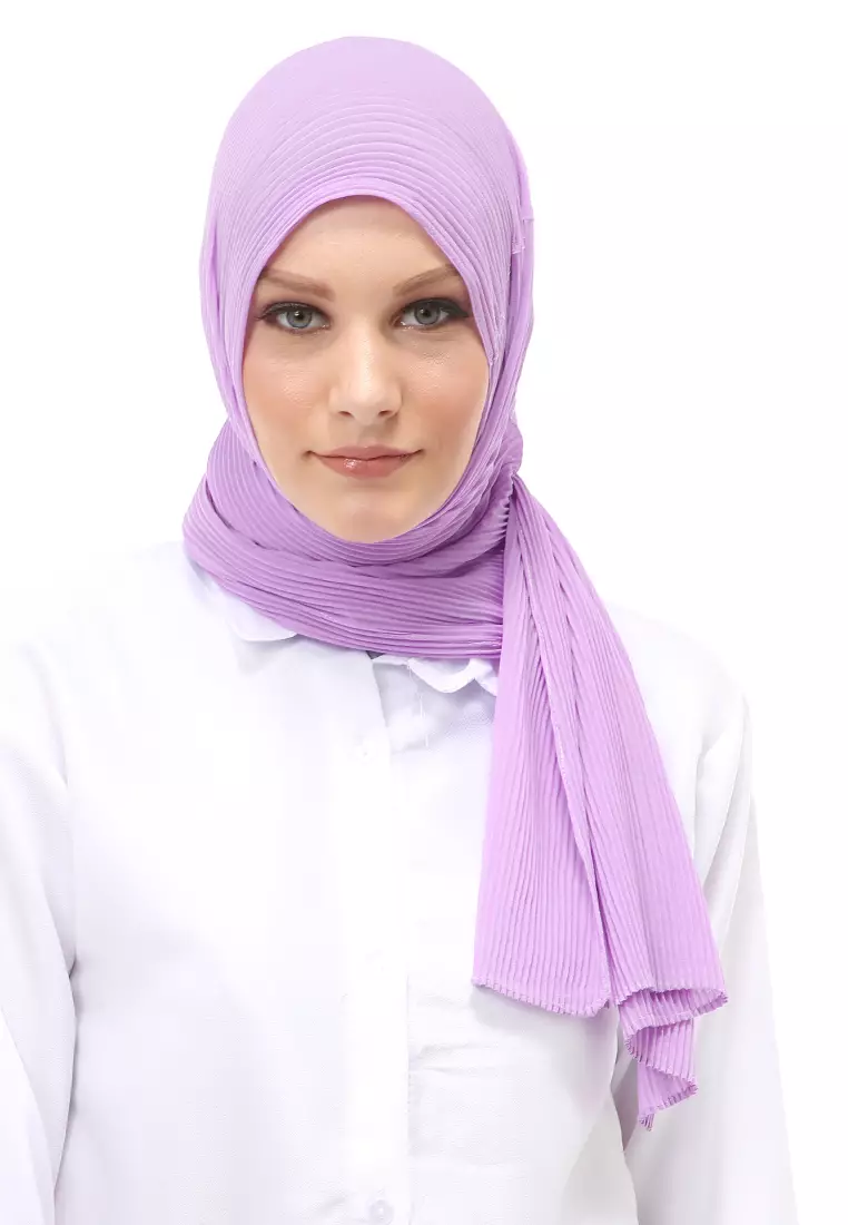 Melissa Pashmina Plisket Garis Hijab Wanita Relaxed Fit - Soft Lilac