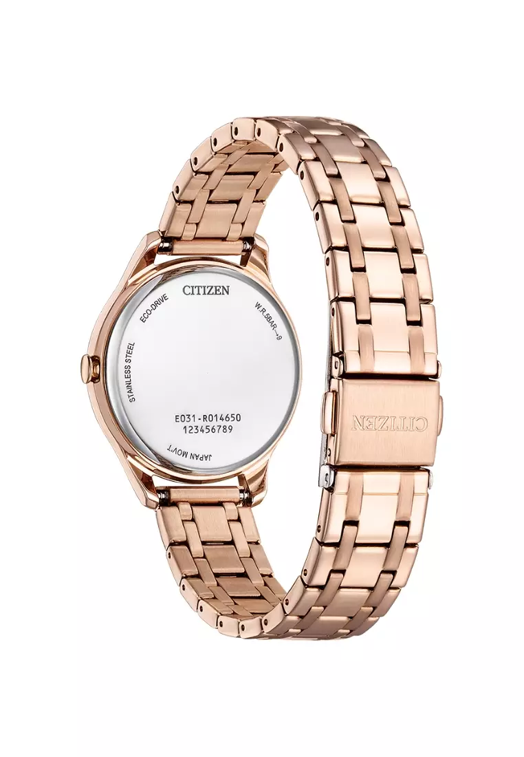 Citizen 西鉄城光動能櫻花限定系列櫻花圖案錶面設計珍珠貝殼錶盤粉紅金電鍍不鏽鋼錶帶女士腕錶 EM0508-98W
