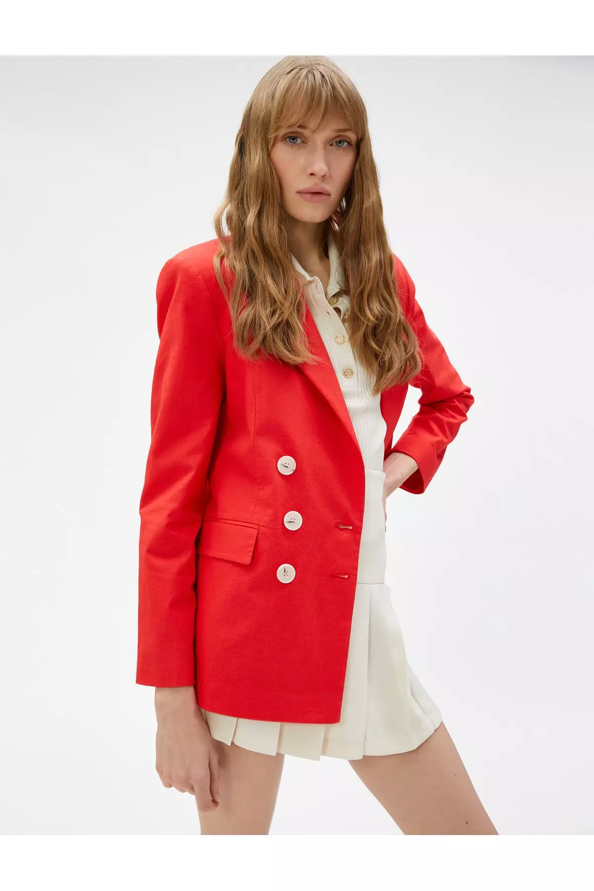 Discount on KOTON  shoes - SKU: Double Breasted Buttoned Linen Blend Blazer Jacket