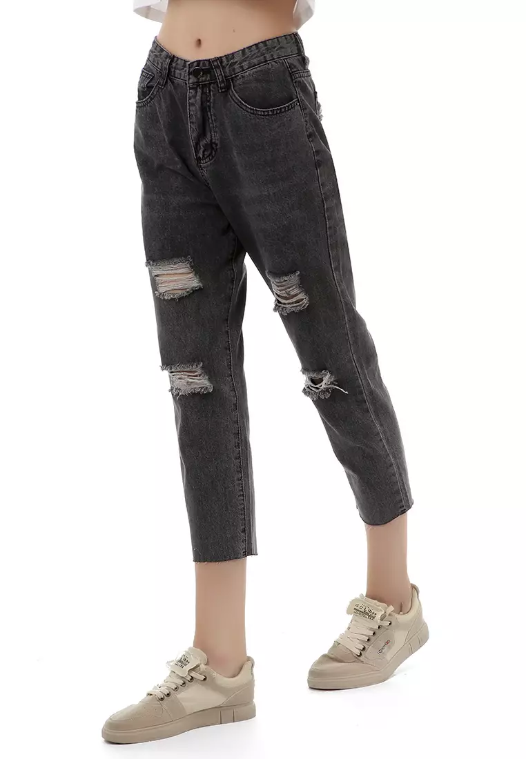 Jourel Long Pants Celana Panjang Boy Friend Ripped Jeans Wanita Material Denim ORIGINAL - Gray