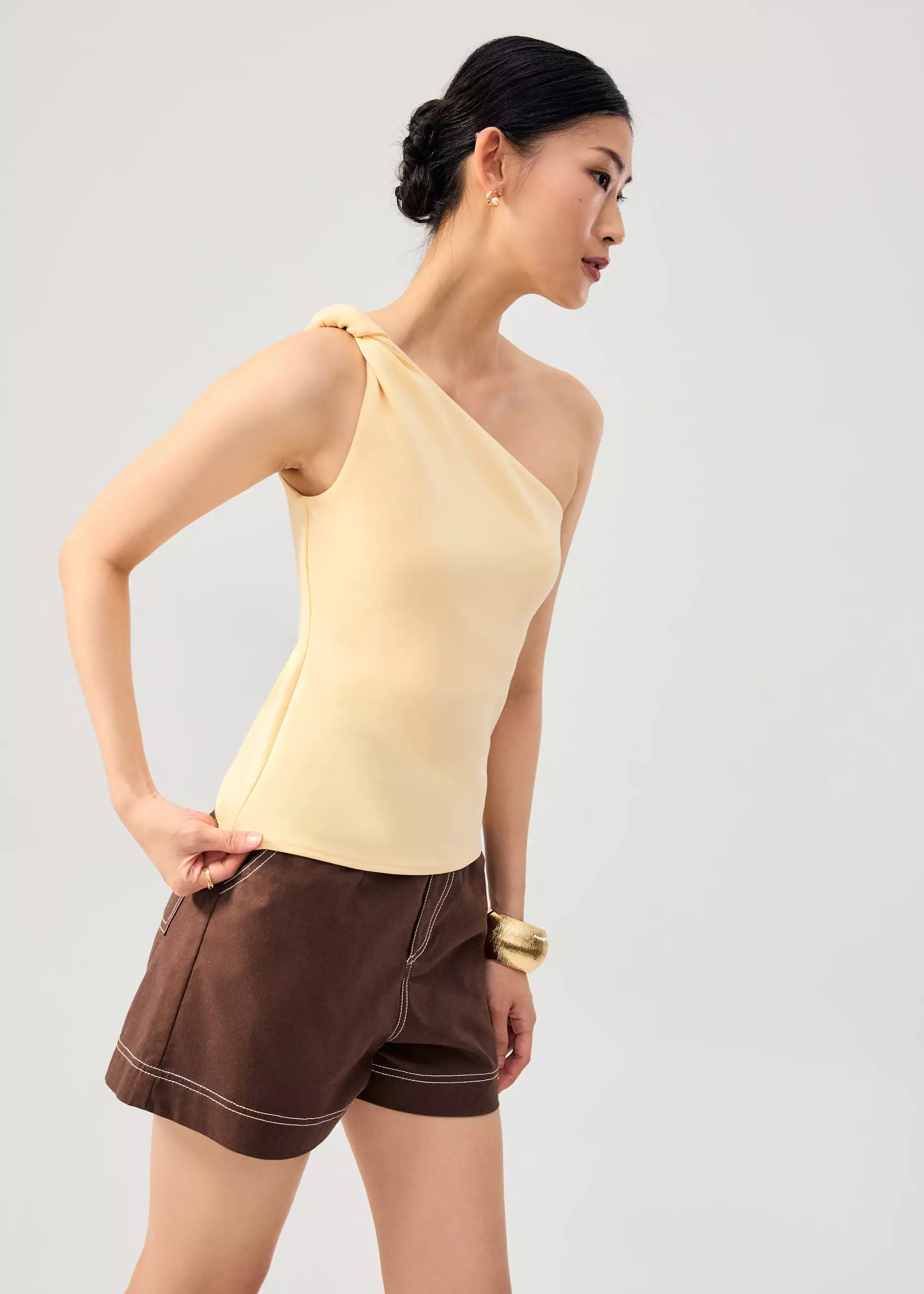 Atasan Wanita - Tencel Shoulder Twist Toga Fitted Top