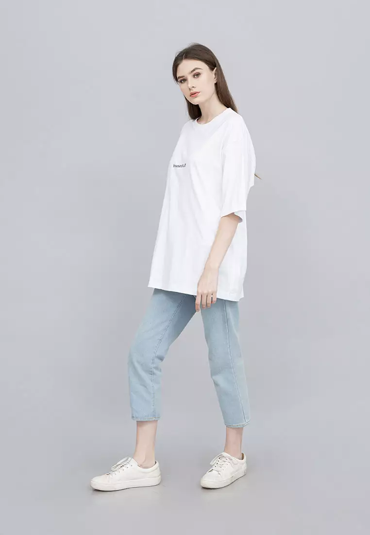Houseofcuff Kaos Oversized T-shirt Wanita Unisex Tebal Putih Reality