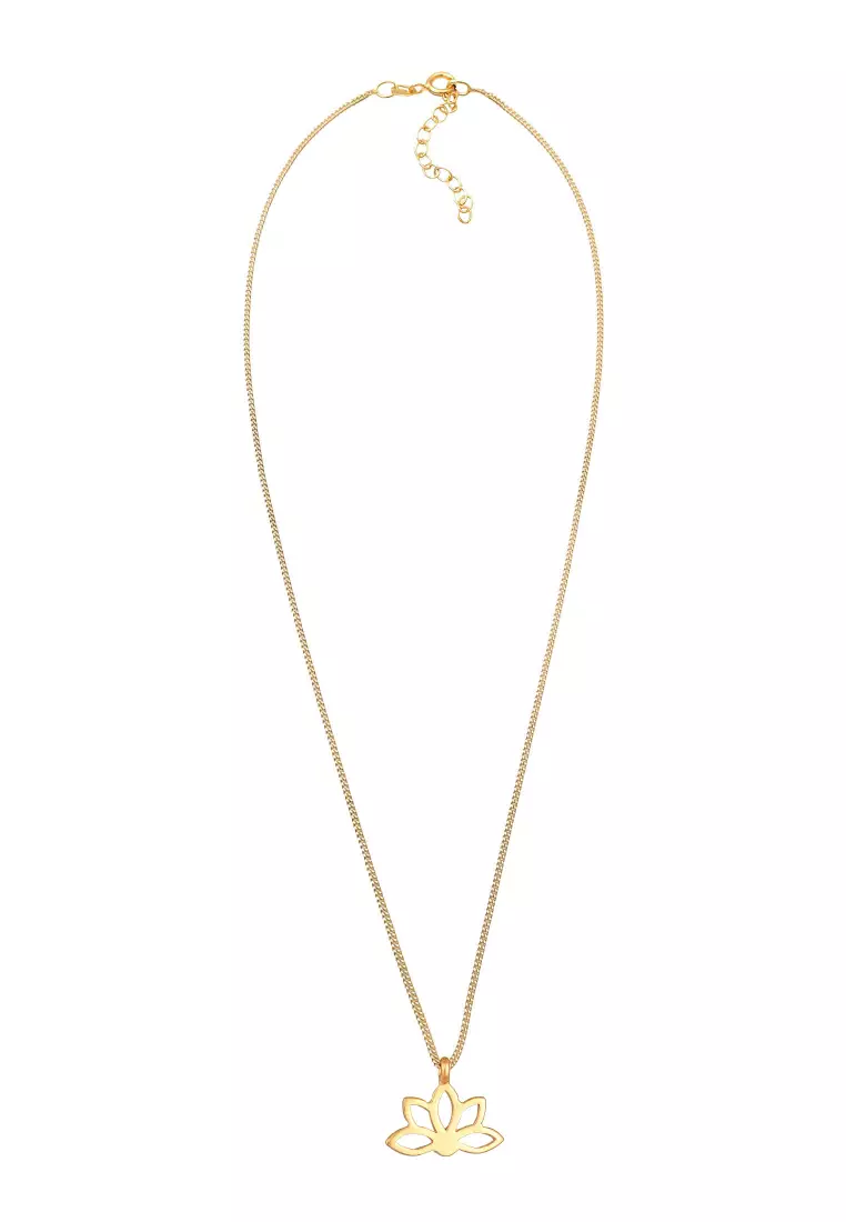 Kalung Perhiasan Perak 925 Wanita Lotus Flower Pendant Spiritual Gold Plated