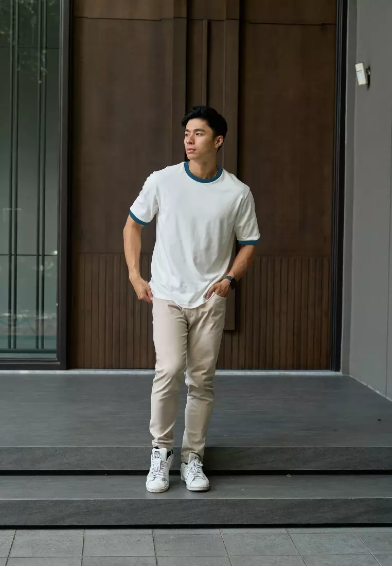 Kale Ringer White Dark Tosca / Cotton Cloudy / Kaos Boxy Fit / Kaos Korea / Atasan Kaos Pria / Kaos Basic Pria