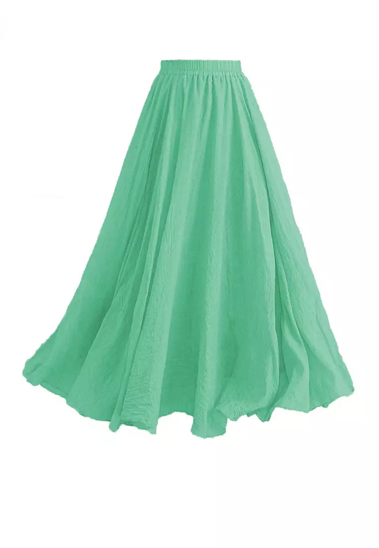 Buy Green Linen Skirt, Maxi Cotton Linen Skirt, Elastic Waist